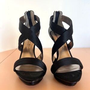 BCBG MAXAZRIA - SERENA 2 DRESS SANDALS - BLACK SATIN - SIZE 6 1/5